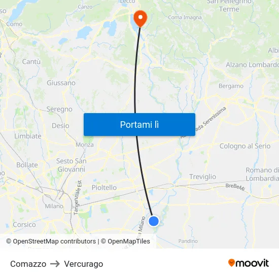 Comazzo to Vercurago map