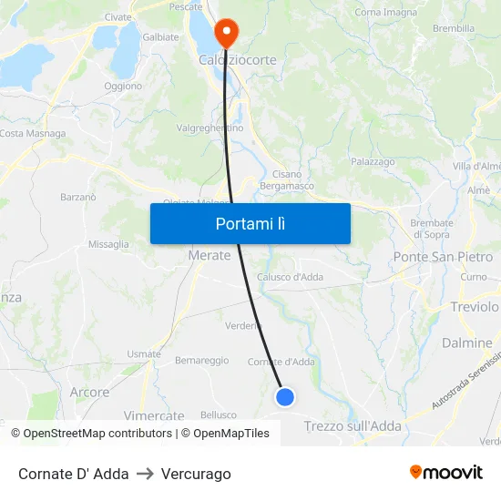 Cornate D' Adda to Vercurago map