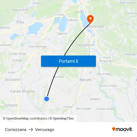 Correzzana to Vercurago map