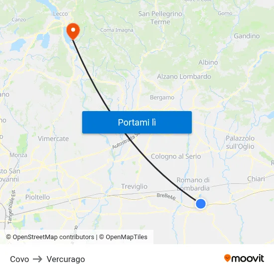 Covo to Vercurago map