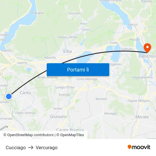 Cucciago to Vercurago map