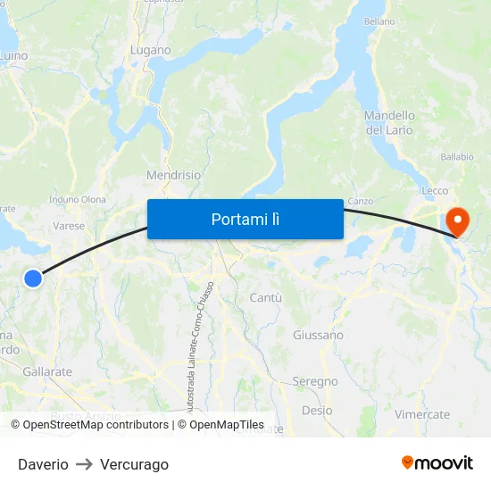 Daverio to Vercurago map