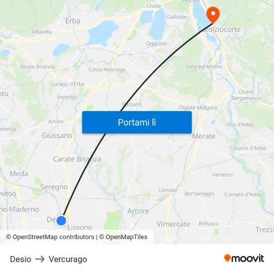 Desio to Vercurago map