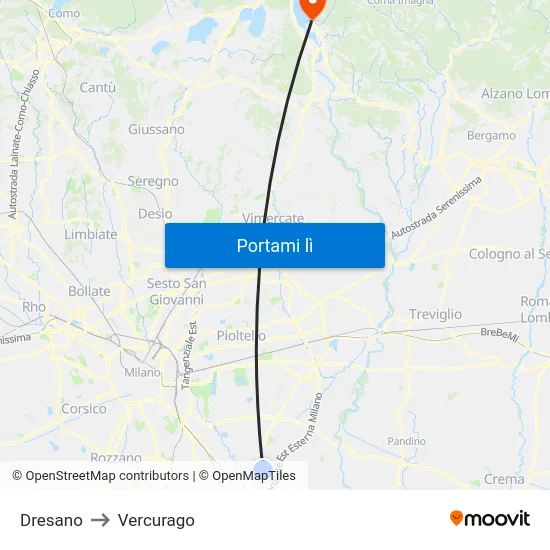 Dresano to Vercurago map