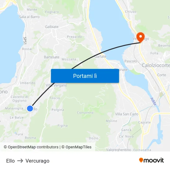 Ello to Vercurago map