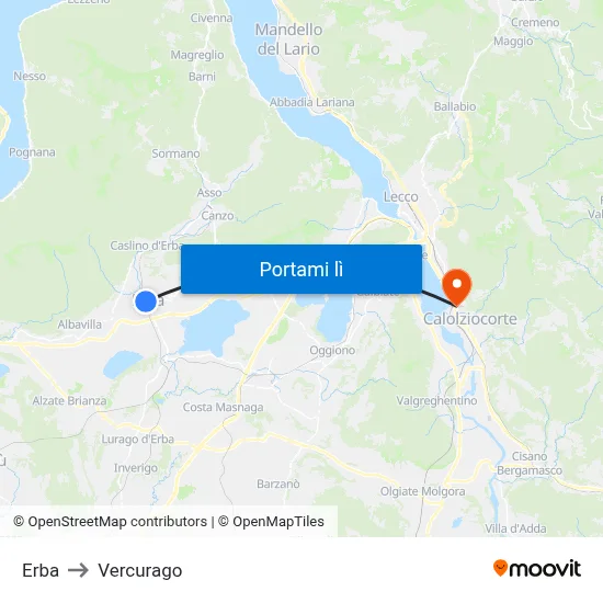 Erba to Vercurago map