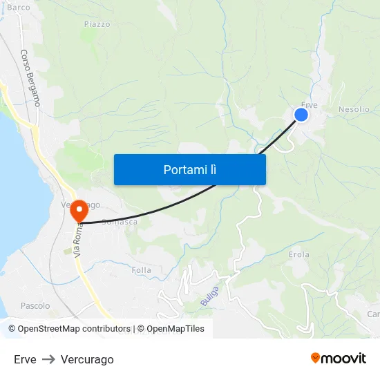 Erve to Vercurago map