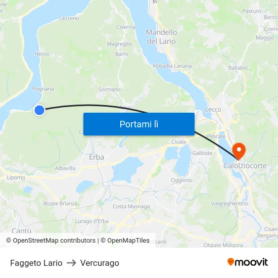 Faggeto Lario to Vercurago map