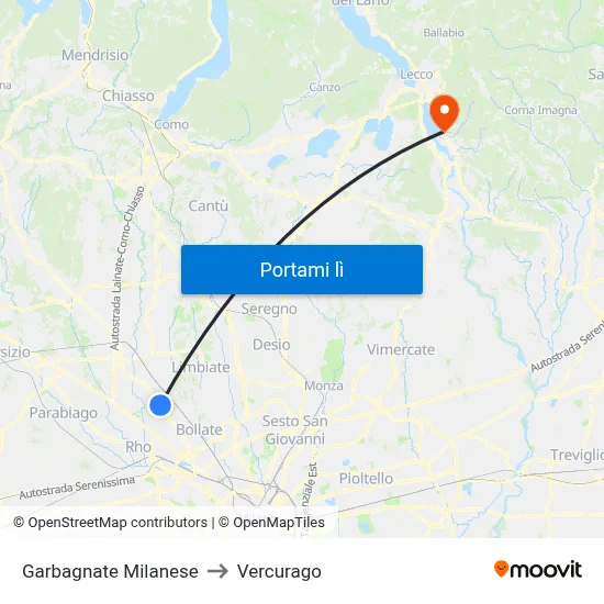 Garbagnate Milanese to Vercurago map