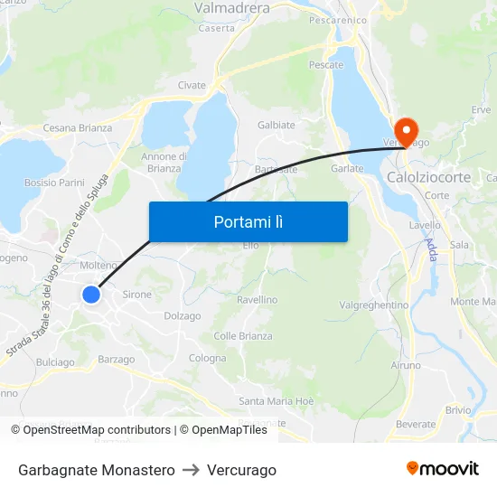 Garbagnate Monastero to Vercurago map