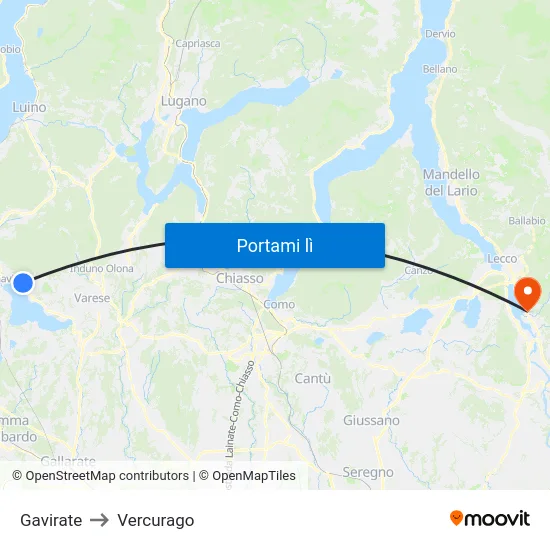 Gavirate to Vercurago map