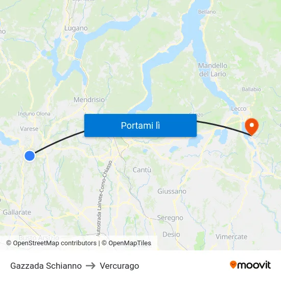 Gazzada Schianno to Vercurago map