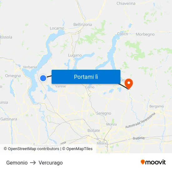 Gemonio to Vercurago map