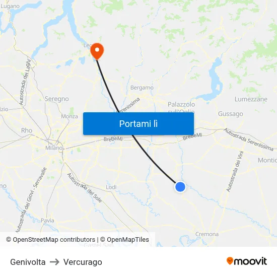 Genivolta to Vercurago map