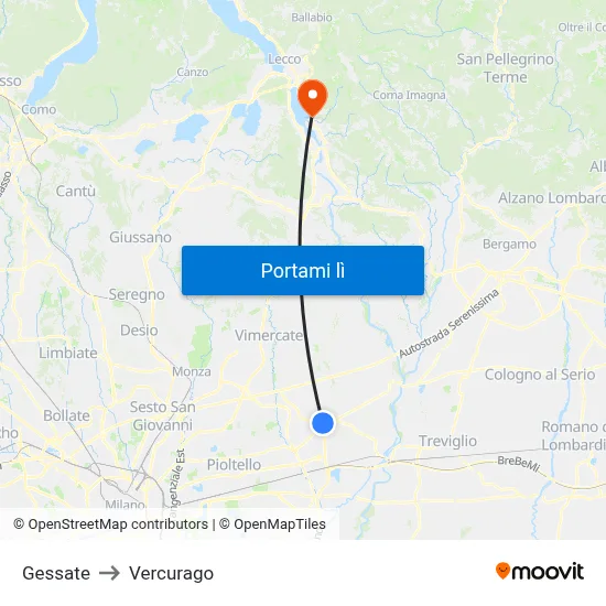 Gessate to Vercurago map
