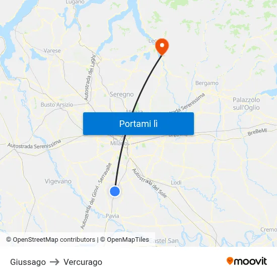 Giussago to Vercurago map