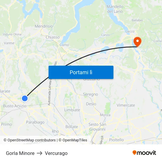Gorla Minore to Vercurago map
