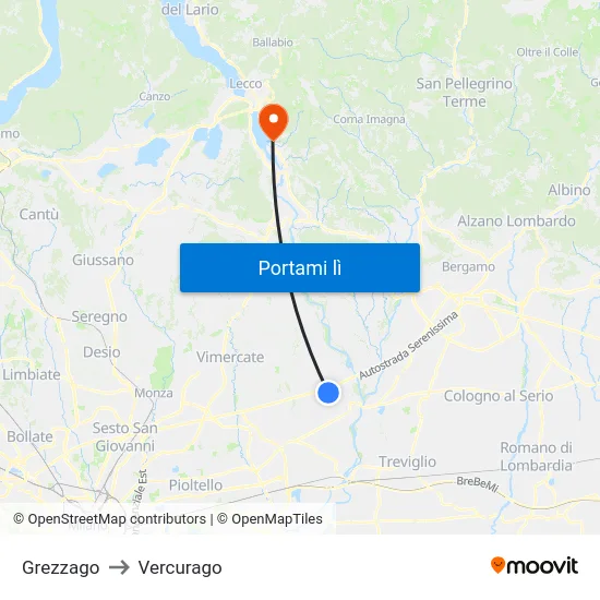 Grezzago to Vercurago map