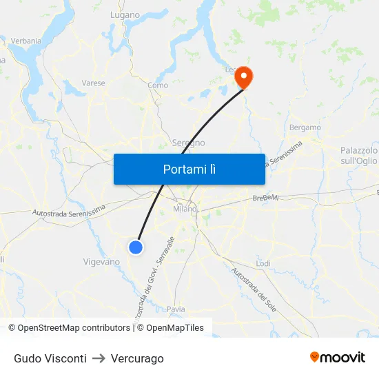 Gudo Visconti to Vercurago map