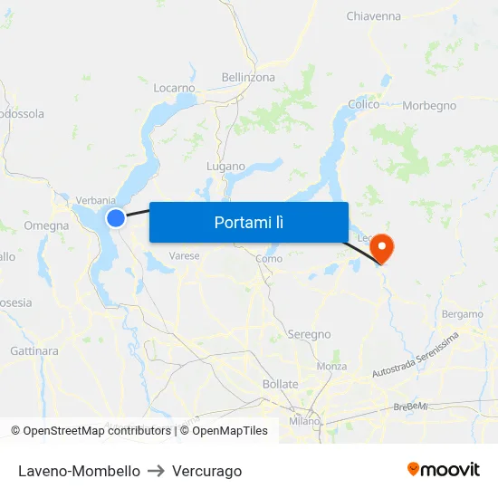 Laveno-Mombello to Vercurago map