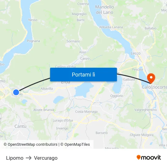 Lipomo to Vercurago map
