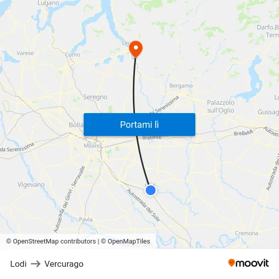 Lodi to Vercurago map