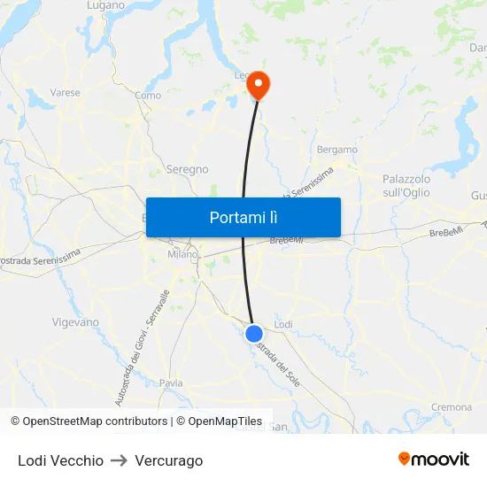 Lodi Vecchio to Vercurago map