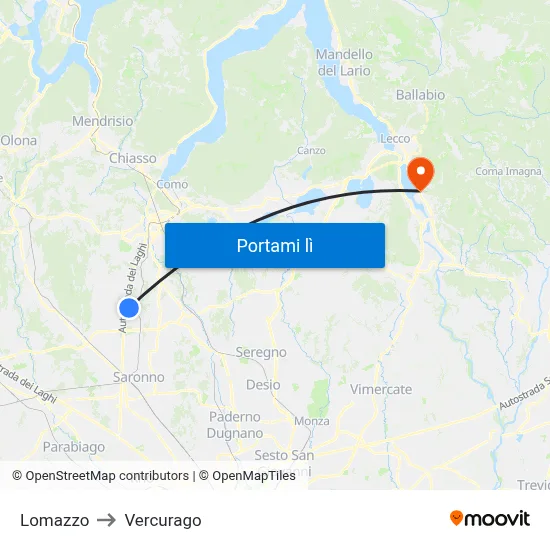 Lomazzo to Vercurago map