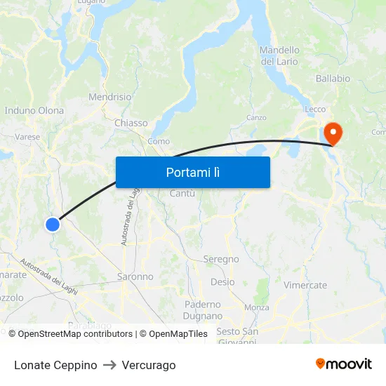Lonate Ceppino to Vercurago map
