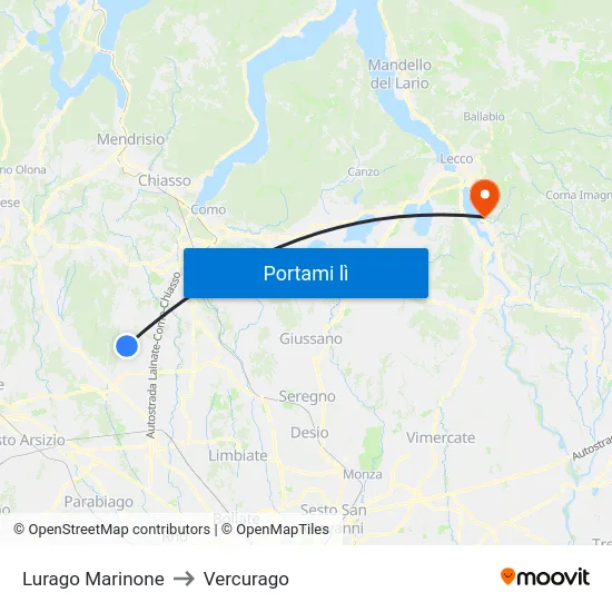 Lurago Marinone to Vercurago map