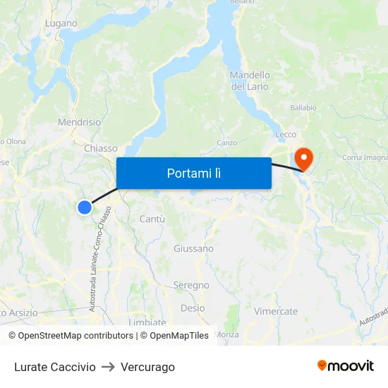 Lurate Caccivio to Vercurago map