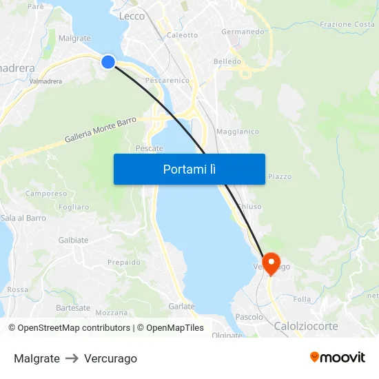 Malgrate to Vercurago map