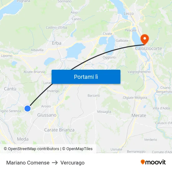 Mariano Comense to Vercurago map