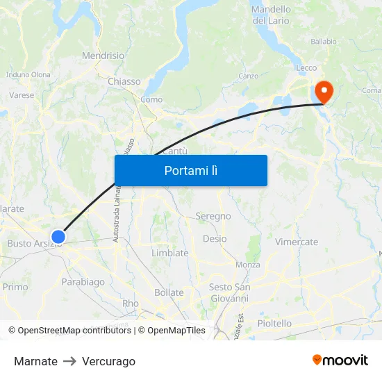 Marnate to Vercurago map
