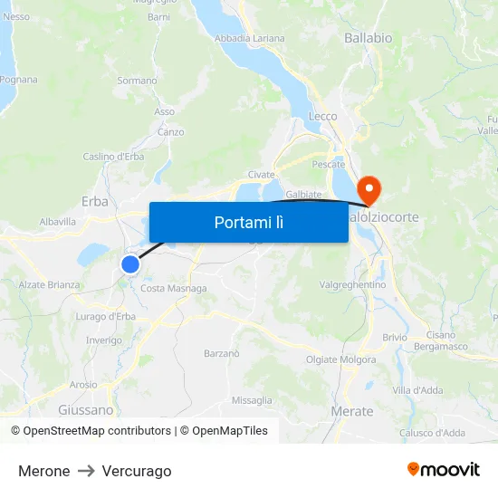 Merone to Vercurago map