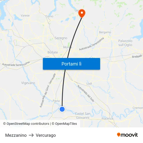 Mezzanino to Vercurago map