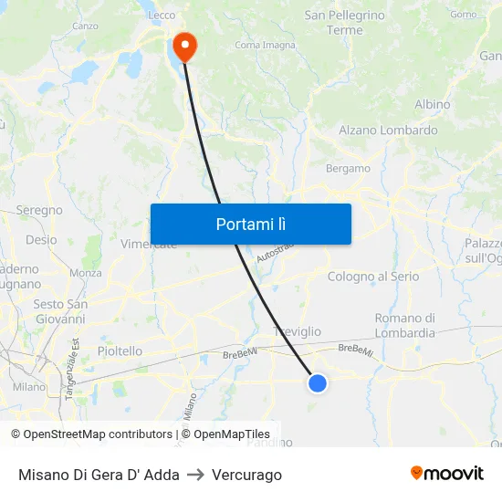 Misano Di Gera D' Adda to Vercurago map