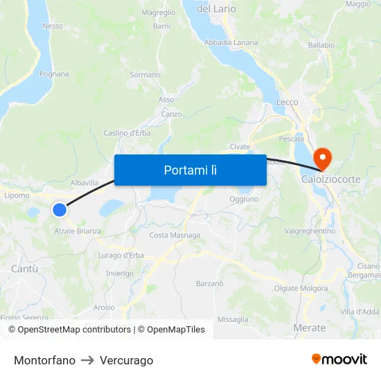 Montorfano to Vercurago map