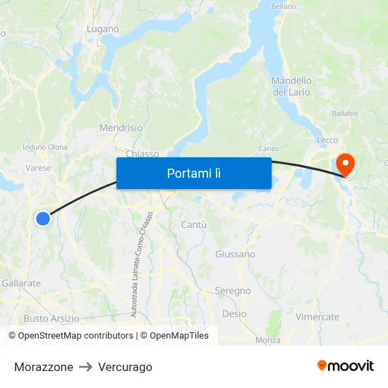 Morazzone to Vercurago map