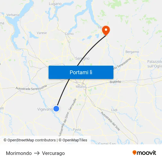 Morimondo to Vercurago map