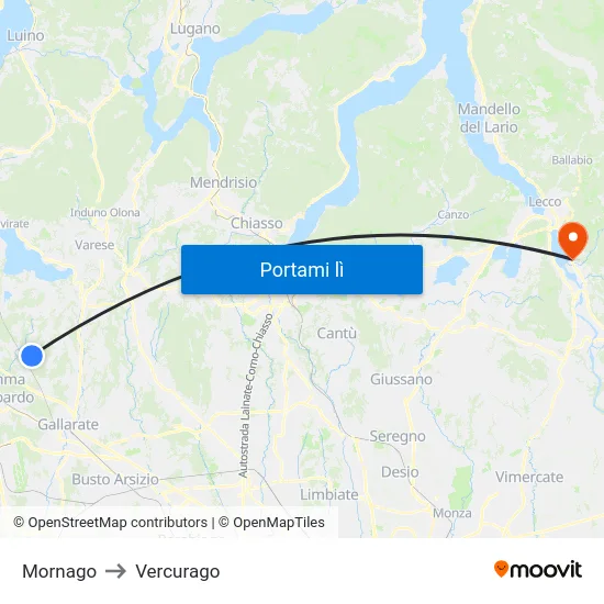 Mornago to Vercurago map