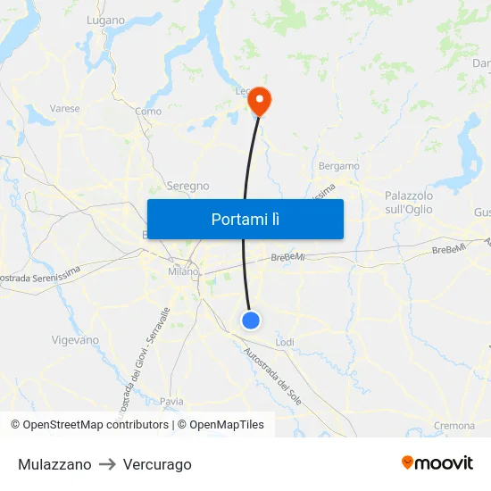 Mulazzano to Vercurago map