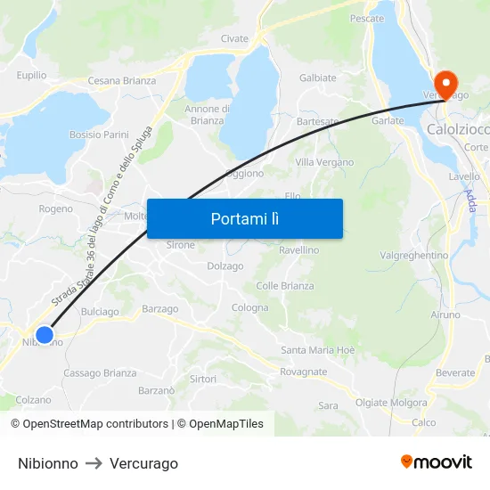 Nibionno to Vercurago map