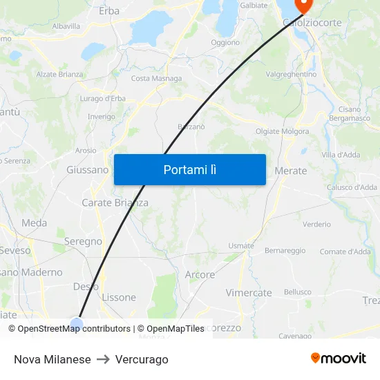 Nova Milanese to Vercurago map