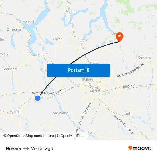 Novara to Vercurago map