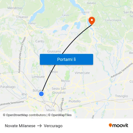 Novate Milanese to Vercurago map