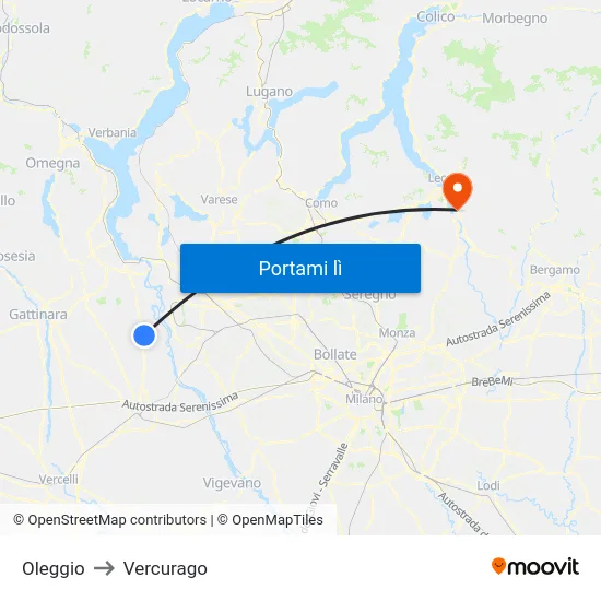 Oleggio to Vercurago map