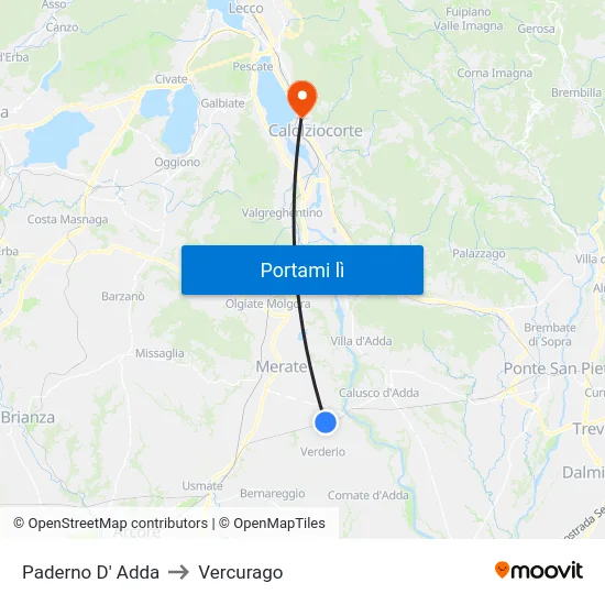 Paderno D' Adda to Vercurago map