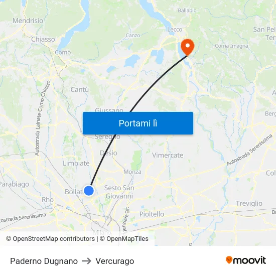 Paderno Dugnano to Vercurago map