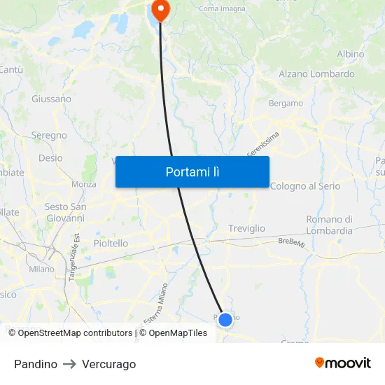 Pandino to Vercurago map